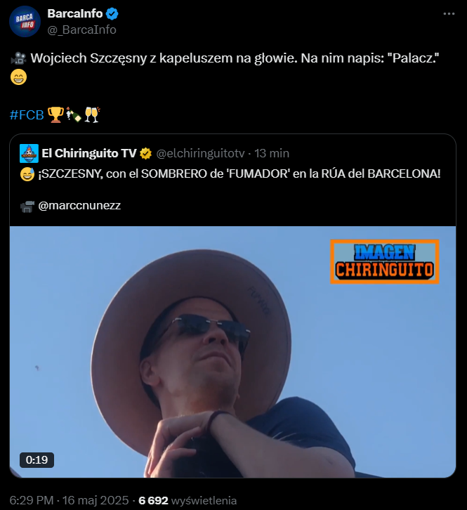 NAPIS na KAPELUSZU Szczęsnego na mistrzowskiej fecie Barcy xD